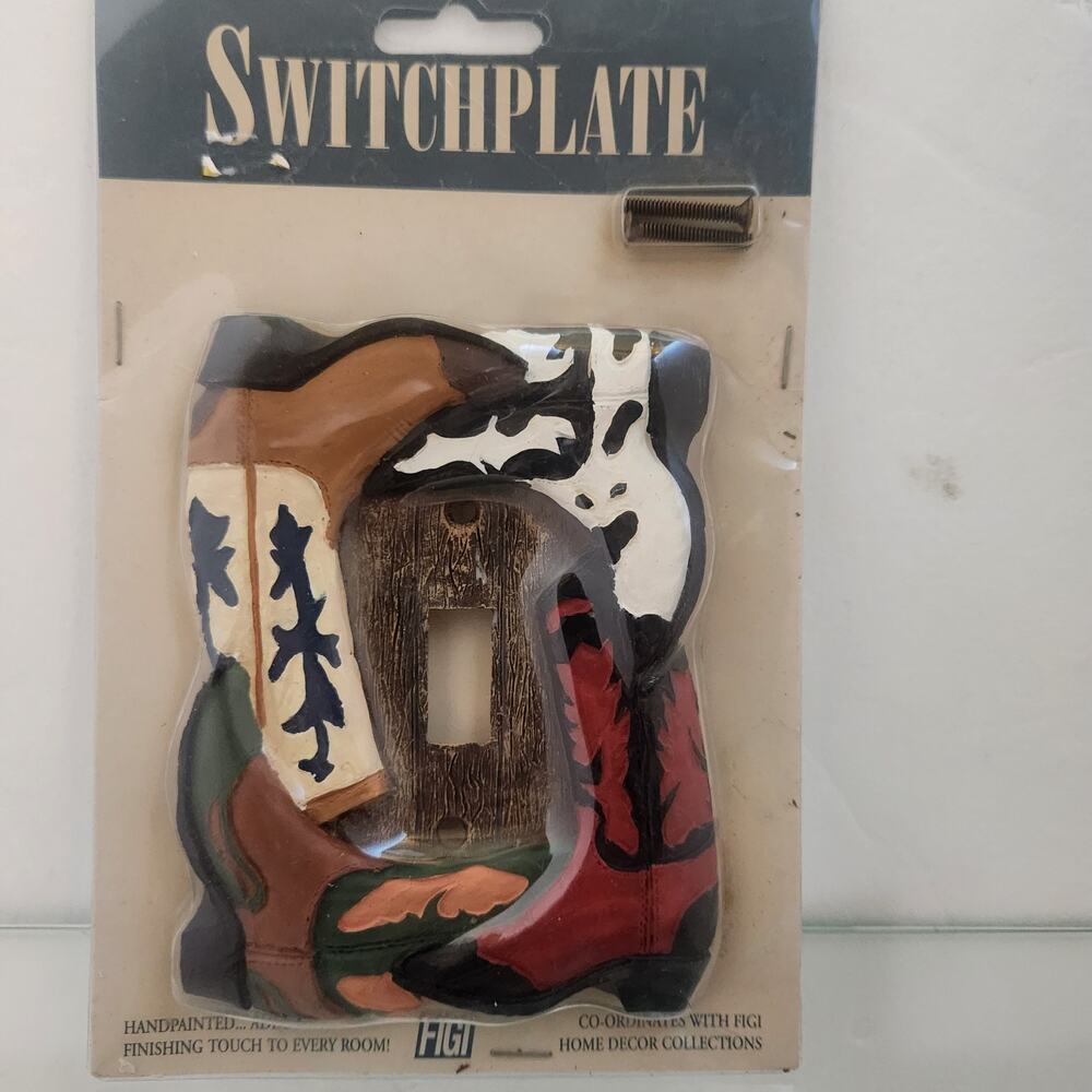 Figi Hand Painted Cowboy Boot NIP Switchplate cover Metal